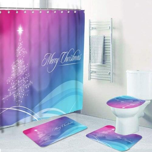 Colorful Christmas Tree Bathroom Curtains Set Festival Decorate Xmas Shower Curtain Toilet Pad Cover Bath Mats and Non-slip Rug