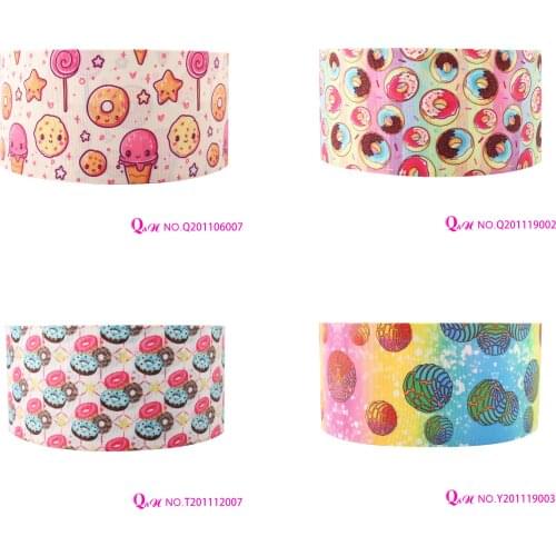Q&N ribbon 16mm 22mm 25mm 38mm 50mm 75mm Donuts Ice Cream Printed 50yard Ribbons Gift Box DIY Accessories Free Shipping