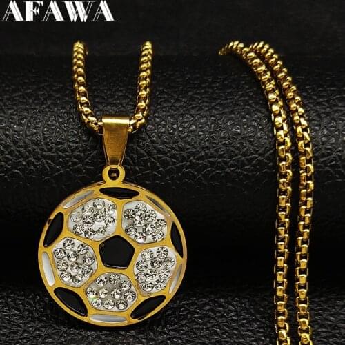 Fashion Sport Football Enamel Crystal Stainless Steel Necklaces Men Gold Color Long Necklaces Jewelry colgante hombr N18609