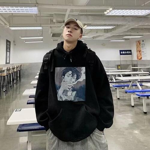 Japanese Street Hip Hop Autumn Winter Men Hoodie Coat Warm Simple And Velvet Hoodie Autumn Winter Harajuku Jumper Black Hoodie