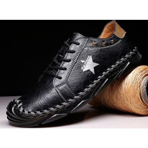 2021 New Men Leather Shoes Men Shoes Leather Casual Moccasins Men Loafer Trend High Top Sneakers Comfortable Male Shoes
