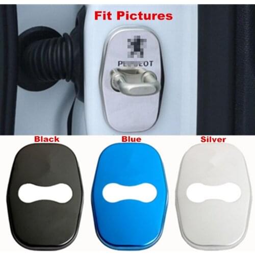 Set of 4Pcs Car DoorLock Catchs Anti Rust Door Lock Protective Cover For Most of Peugeot 2008 3008 207 301 308 408 508 W/Logo