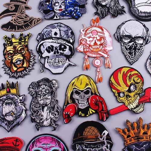 War/Indians Skull Patch Iron On Patches Zombie Bride Embroidered Patches For Clothing Boxer Skull Patch Clothes Ironing Stickers