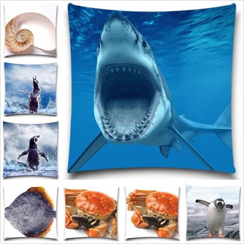 Undersea World Cute Seabed Animals Shark Penguin Crab Pillow Case Cover in Square sizes