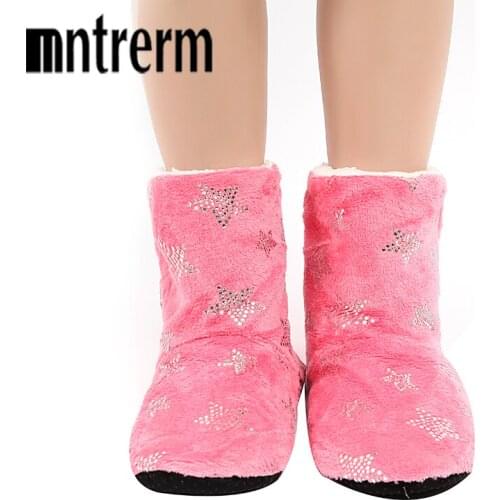 Mntrerm 2020 New Winter Warm Long tube Women Home Slippers Star Pattern Soft Bottom Indoor Shoes Casual Plush Slippers 6 Color
