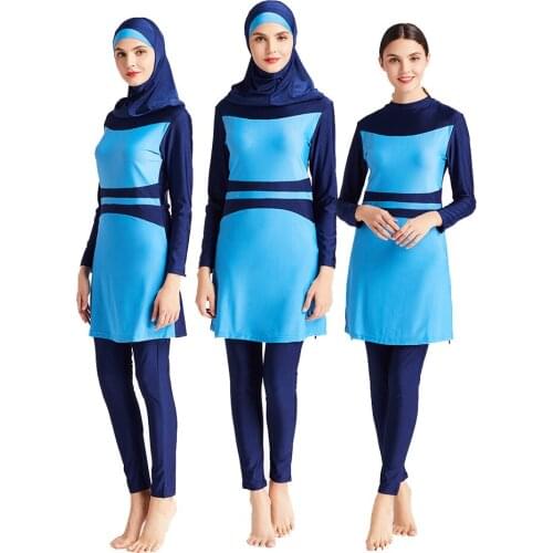 Muslimah Swimsuit 2021 New Burkini Long Sleeve Swim Beach Surf Wear Sport Burkinis Islamic Swimwear Patchwork Color Muslim 6XL