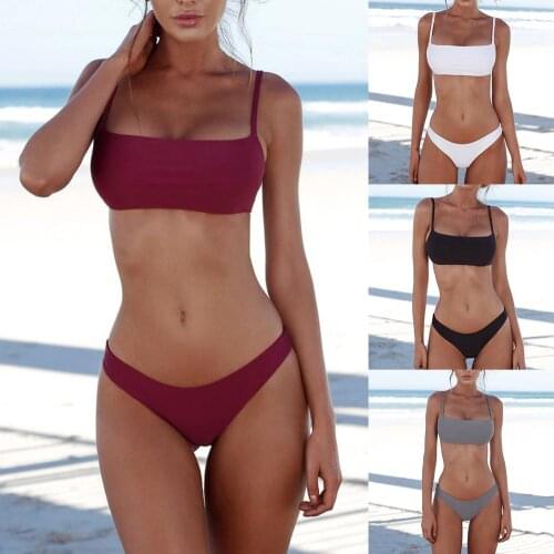 New Summer Women Solid Bikini Set Push-up UnPadded Bra Swimsuit Swimwear Triangle Suit Swimming Suit Biquini Swimwear Set