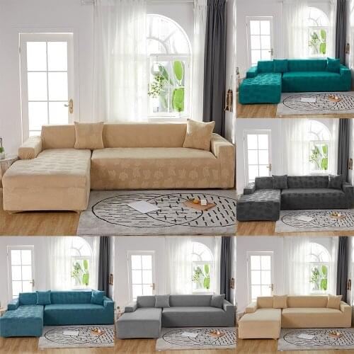 Solid Jacquard Elastic Sofa Cover Thicken All-inclusive L Shape Slipcovers Stretch Removable Corner Sofa Covers For Living Room