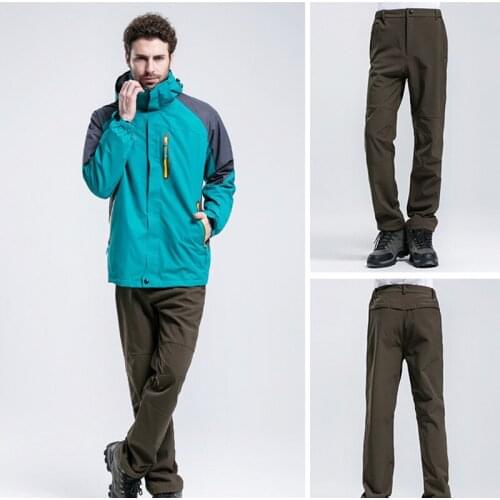 Winter Men Women Thick Warm Fleece Hiking Pants Waterproof Windproof Thermal Camping Climbing Elastic Waist Softshell