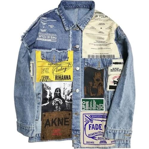 Autumn Loose Patchwork Denim Coat Woman Asymmetry Jeans Coat Single Breasted Casual Woman Jacket 2020