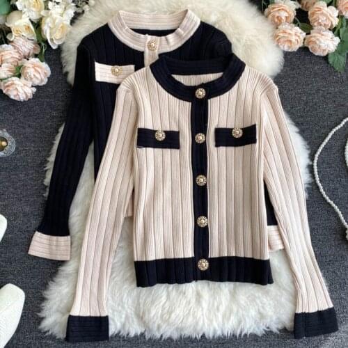Autumn Women Retro Furrow Elegant O-neck Single-breasted Cardigan Sweater Ladies Casual Urban Regular Bottons Knitted Tops