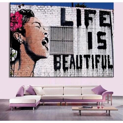 Print And Poster Large Size Street graffiti Life Is Beautiful Modern Realist Picture Wall Art Canvas Paintings For Living Room