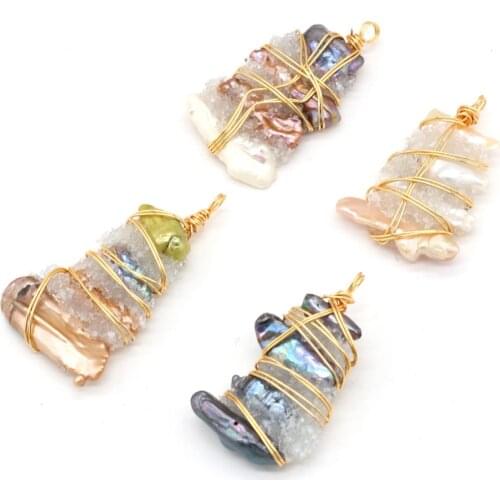 Natural Freshwater Pearl Pendants Reiki Heal Gold Color Wire Wrap Pearl for Vintage Jewelry Making DIY Necklace Earring