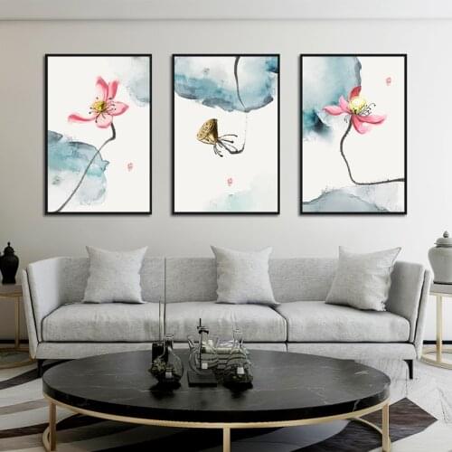 Pink Lotus Poster Chinese Style Elegant Canvas Flower Wall Art Hd Print Painting Home Decoration For Gallery Living Room