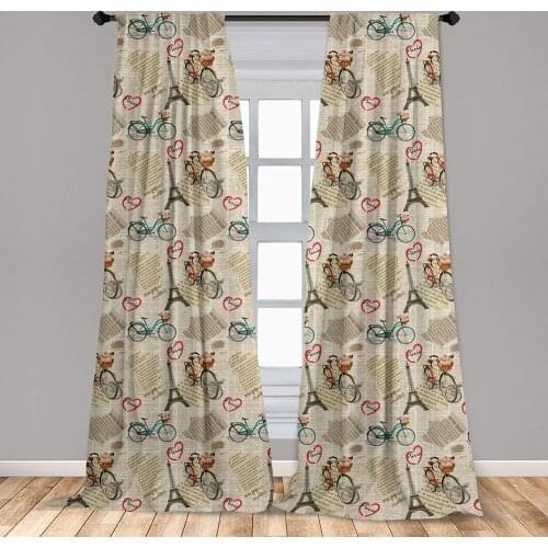Romantic Curtain Newspaper Vintage Retro with Paris Lettering in Hearts Art Print Window Treatment Living Room Bedroom