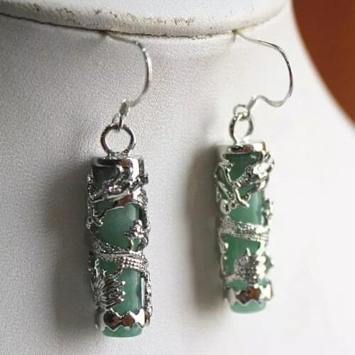 Brinco wedding brincos moda pendientes earring brinco wedding Natural Green GEM Earring Green GEM Dragon 925 Earrings