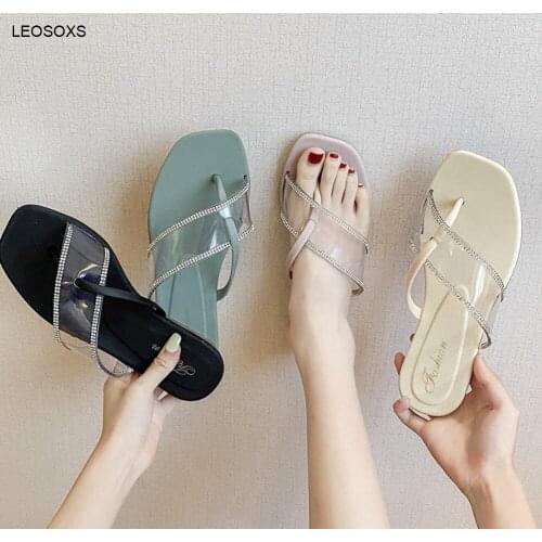 Slippers Womens 2021 New Summer Fairy Style Wild Rhinestone Sequins Fashion Slippers Casual Flat Sandals