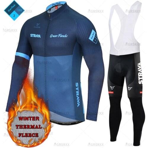 STRAVA Winter Cycling Jersey Set 2021 New Pro Monthly Varied Team Racing Sportswear Long Sleeve Thermal Fleece Bib Cycling Set