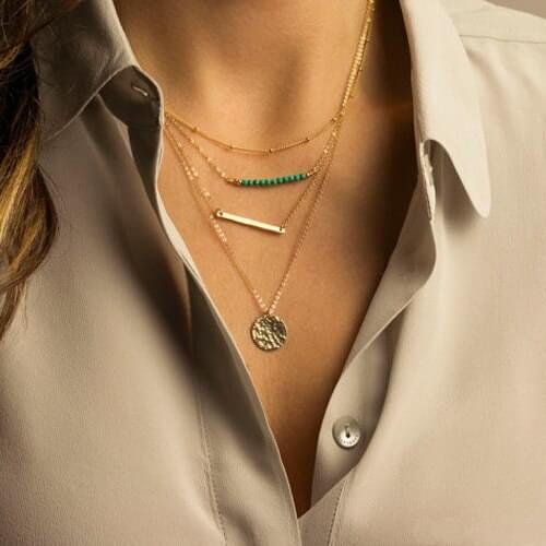 Unique Charm Brand Design Gold Color 3 Layer Clavicle Chain Bar Necklace Long Choker Necklace & Pendant Jewelry For Women