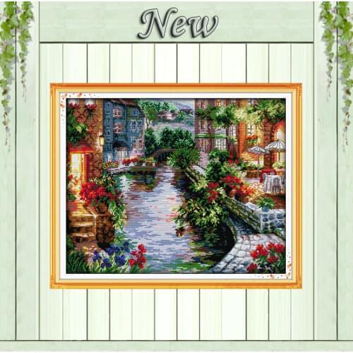 The lakeside houses Europe Scenery 11CT counted pattern printed on canvas DMC 14CT Cross Stitch kits needlework embroidery Sets