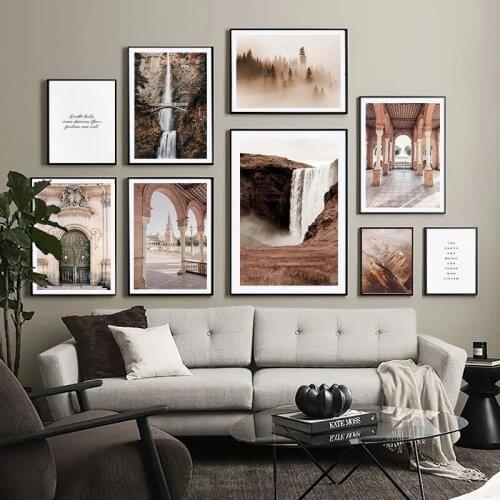 Vintage Arches Bohemian Modern Waterfall Landscape Poster Decor Print Canvas Art Painting Nordic Wall Picture for Living Room