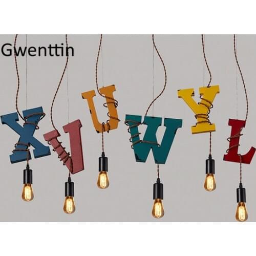 Vintage Wood Letter Pendant Lights Wooden Kitchen Hanging Light Fixtures Dining Room Industrial Lamp Bar Living Room Decoration