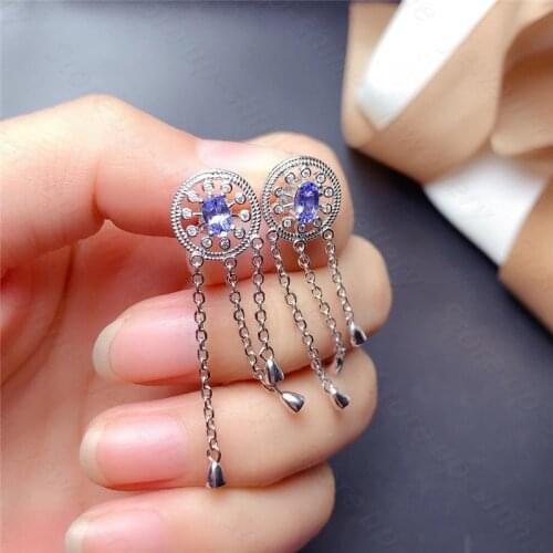 Natural Tanzanite Earrings 925 Silver Womens Earrings Simple and Fresh Atmosphere