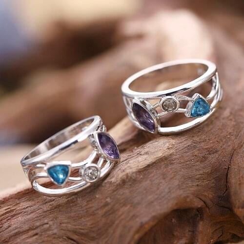 Women Exquisite Multicolor Geometric Pattern Ring with Zircon Creative Wave Line Ring for Party Wedding Jewelry Accessories