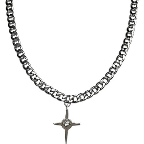 Woman Necklace Cross Chain Short Women Necklaces Jewelry Ladies Fashion Silver Color Vintage European Stainless Steel Collares