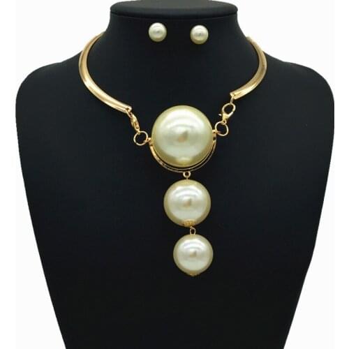 Gold Beads Wedding Jewelry Sets African Bride Necklace Fashionable Europe Exaggerated Style Big Pearl Sweater Chain