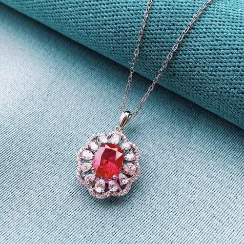 100% 925 Sterling Silver Ruby Snake Bone Fance 45cm Pendant Necklaces High Jewelry Gift