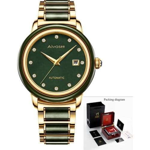 2019 Carnival New Luxury Ms Clock Top Couple Watch Brand natural Jade diamond Women Wristwatch fashion simple Business Men Watch