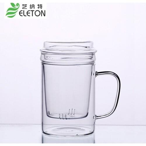 450ml Manual Brief Drinkware Mugs Double Wall Glass for Tea Drinking with Tea Infuser and Lid Transparent Tea Cups