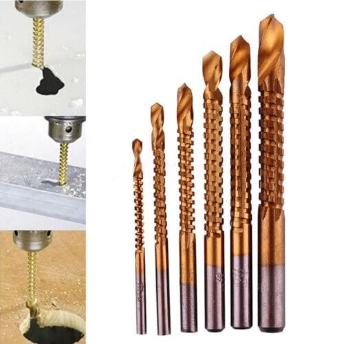 6pcs Professional Titanium Coated HSS Drill Bit Electric Drill Plastic Metal Hole Grooving Drill Saw Carpenter Woodworking Tools