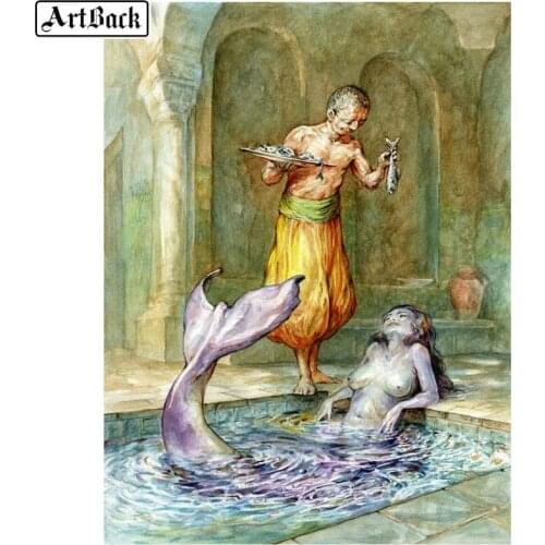 5d diy diamond painting bathroom mermaid full square / round drill hand embroidery 3d stick diamond embroidered gift