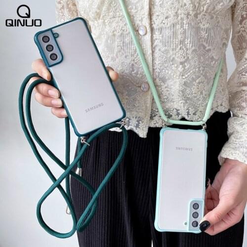 Necklace Lanyard Strap Phone Case For Samsung Galaxy S21 S20 Note 20 Ultra A72 A52 A51 A71 A50 A70 A42 A32 M62 Candy Clear Cover