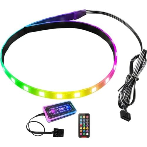 COOLMOON RGB Chassis Light Strip Small 4PIN Magnetic 40cm Soft PC Light Strip with Standard Controller Remote Control