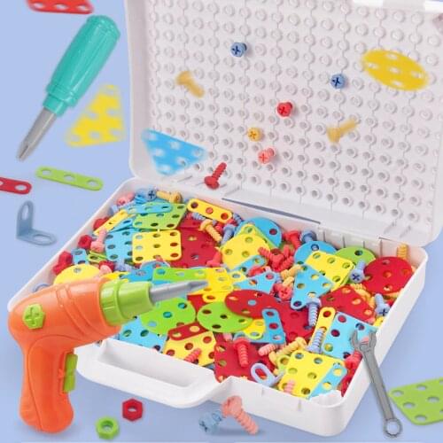 Childrens Electric Drill Nut Hand-tightening Screw Building Block 3D Puzzle Toy Tightening Block Disassembly Educational Toy