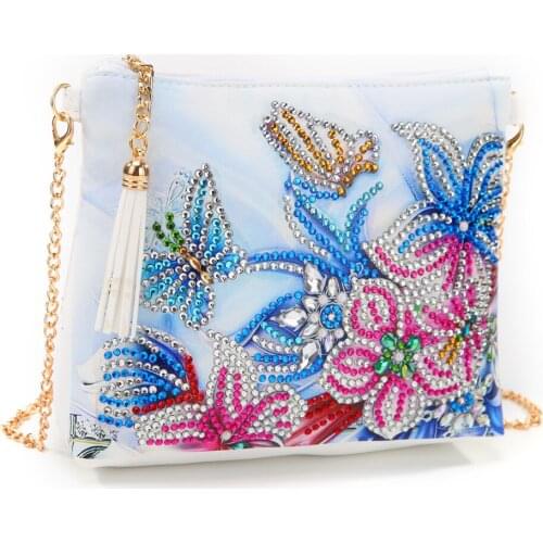 DIY Butterfly Flower Special Shaped Diamond Painting Women Leather Chain Crossbody Bags Clutch Shoulder Bag for Girlfriend Gift