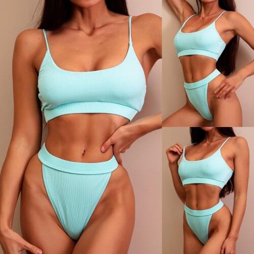 Europäische Badeanzüge Frauen sexy Massivfarbe bedruckten Bikini Split Bikini Push up Bikini-Anzug sexy Badeanzug