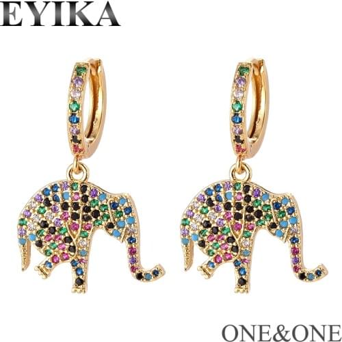 EYIKA New Arrival Small Hoop Earring Rainbow Style CZ Jewelry Fashion Animal Design Starfish/Elephant/Crab/Frog/Beetle for Gift