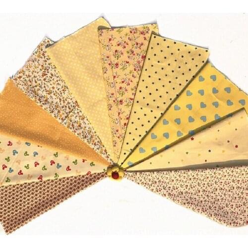 Mixed 10design yellow square flower Printed Cotton Fabric for Handmade Sewing Patchwork Curtain Needlework DIY 20*30cm Wh