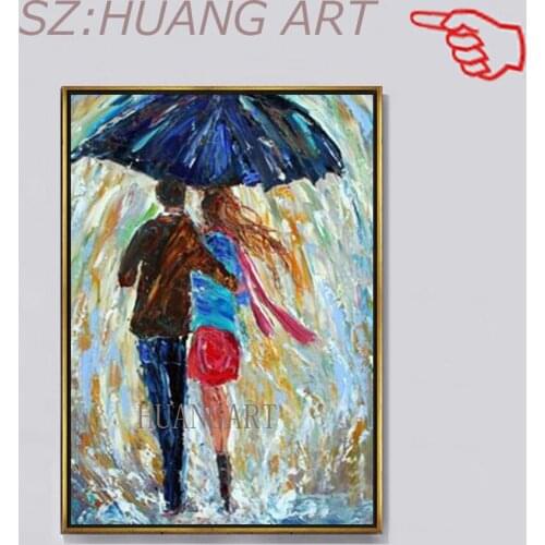 Paintings Hand Paintd Modern Wall Art Lovers In The Rain Palette knife Oil Painting On Canvas Wall Decor For Living Room
