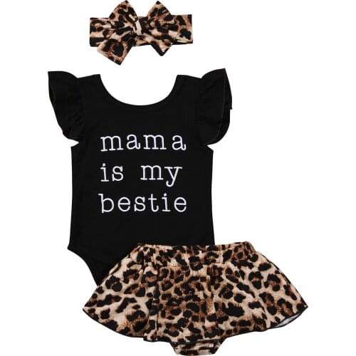 Newborn Baby Girl Summer Clothes Sets Ruffles Fly Sleeve Bodysuit+Leopard Shorts Skirts Culottes+Bow Hair 3PCS Baby Girl Outfits