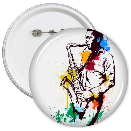 Watercolor Street Man Rock Music Painting Round Pins Badge Button Clothing Decoration 5pcs Gift