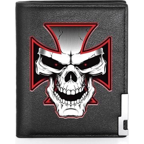 Cool Cross Skull Printing Mens Wallet Leather Purse For Men Credit Card Holder Short Male Slim Money Bags