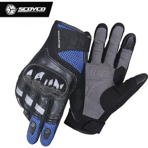 Summer New Breathable Full Finger Touch screen SCOYCO Motorcycle Riding Gloves Fiberglass shell Wear-resistant Moto Racing Glove