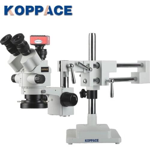 KOPPACE 3.5X-180X Stereo Measurement Microscope 2K HD Pictures and Videos Dual arm Bracket Electron Microscope