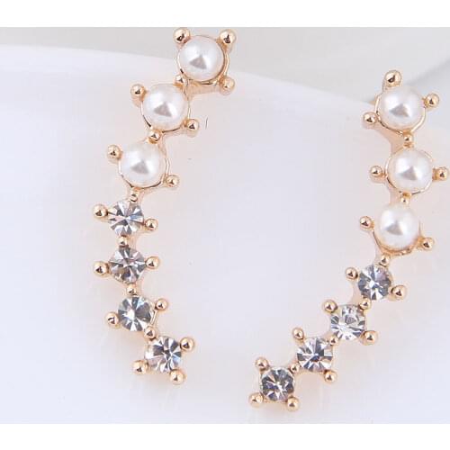 Fashion Clip Earrings with crystal and pearl Gold Color Earings For Women Ear Cuff Jewelry Boucle d'oreille ER2343