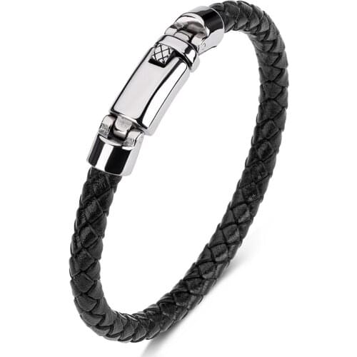 Fashion Braided Genuine Leather Bracelet Men Stainless Steel Buckle Charm Casual Bangles Punk Rock Hand Jewelry Male Gift P629